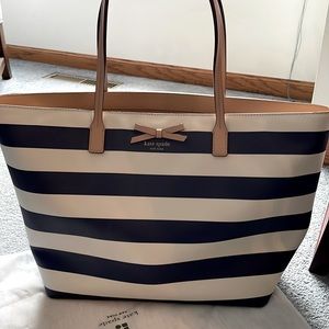Kate Spade blue and white striped tote bag